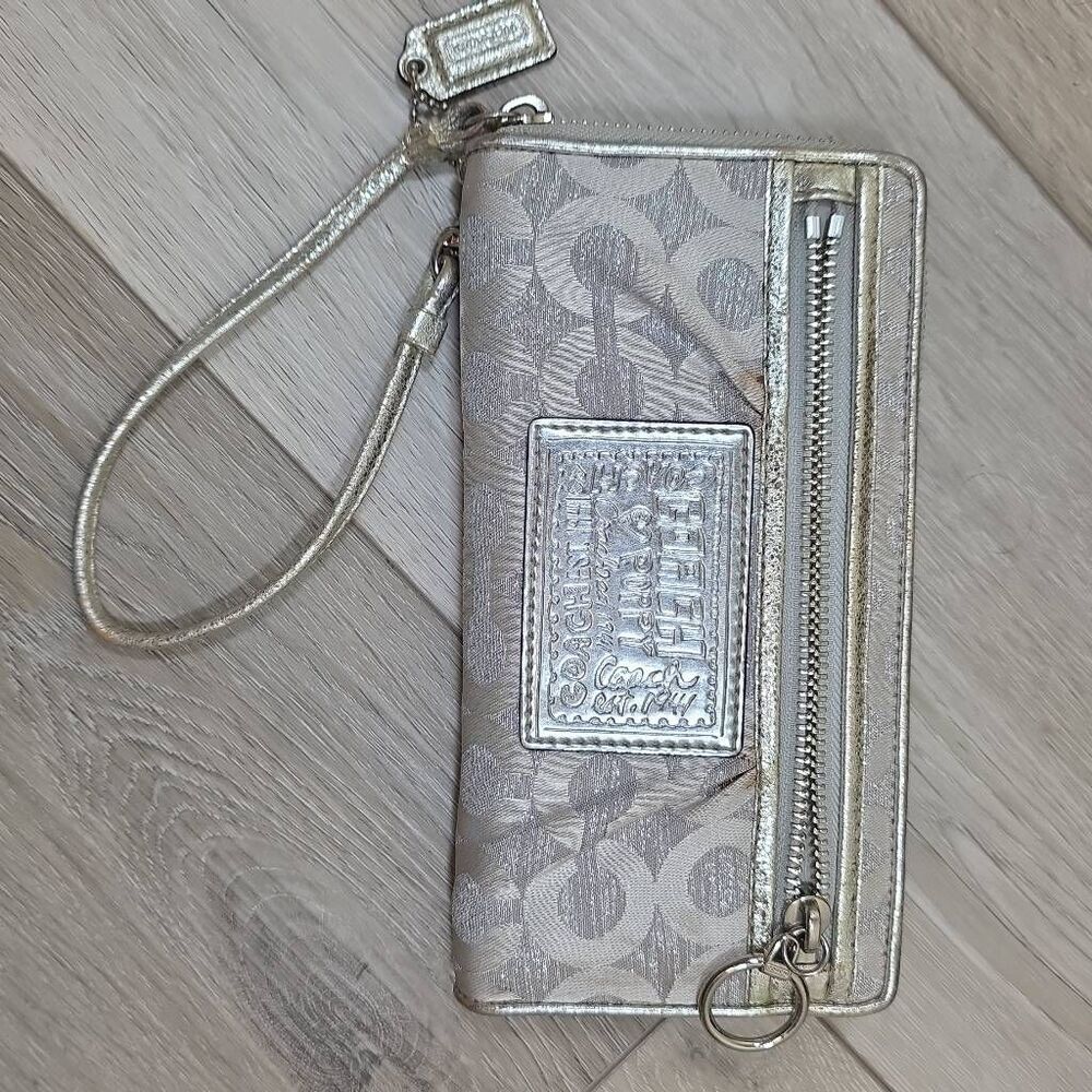 Coach Poppy Glam Tote Bag G0973-14439 – Shimmer Silver Op Art Metallic Signature - Picture 14 of 16